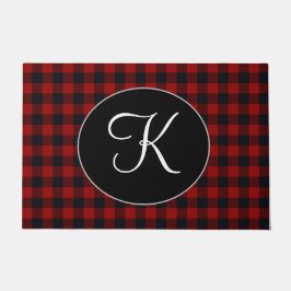 Gepersonaliseerd monogram rood en zwart buffel deurmat