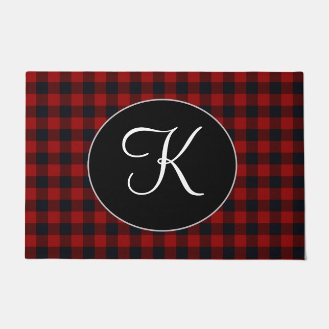 Gepersonaliseerd monogram rood en zwart buffel deurmat (Voorkant)
