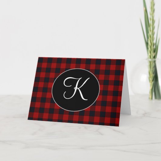 Gepersonaliseerd monogram rood en zwart buffel kaart (Voorkant)