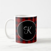 Gepersonaliseerd monogram rood en zwart buffel koffiemok (Links)