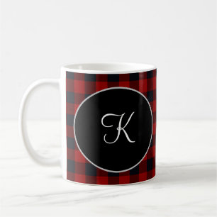 Gepersonaliseerd monogram rood en zwart buffel koffiemok
