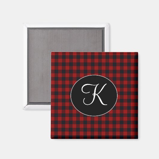 Gepersonaliseerd monogram rood en zwart buffel magneet (Voorkant / Achterkant)