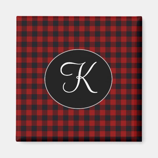 Gepersonaliseerd monogram rood en zwart buffel magneet (Voorkant)