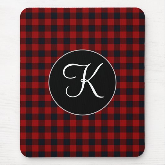 Gepersonaliseerd monogram rood en zwart buffel muismat (Voorkant)
