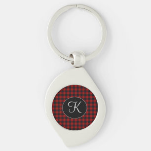 Gepersonaliseerd monogram rood en zwart buffel sleutelhanger