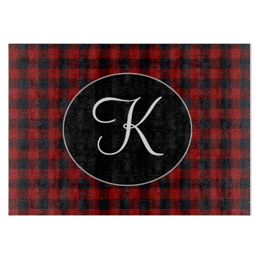 Gepersonaliseerd monogram rood en zwart buffel snijplank (Voorkant)