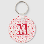 Gepersonaliseerd monogram rood harten patroon sleutelhanger (Voorkant)