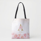 Gepersonaliseerd monogram roze bloemen bruidsmeisj tote bag (Voorkant)