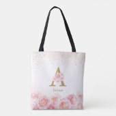 Gepersonaliseerd monogram roze bloemen bruidsmeisj tote bag (Achterkant)