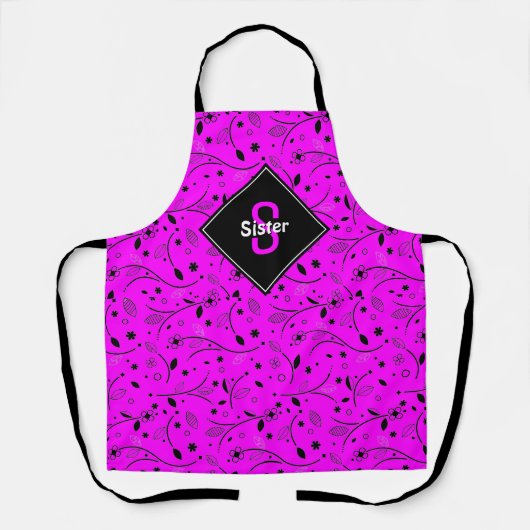 Gepersonaliseerd | Monogram | roze | Bloemen | ZUS Schort (Voorkant)