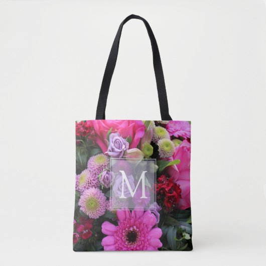 Gepersonaliseerd monogram roze en Violet Flowers Tote Bag (Voorkant)