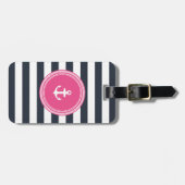 Gepersonaliseerd monogram roze en zeemacht bagagelabel (Voorkant horizontaal)