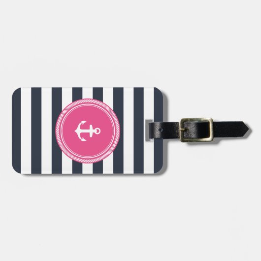 Gepersonaliseerd monogram roze en zeemacht bagagelabel (Voorkant horizontaal)