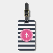 Gepersonaliseerd monogram roze en zeemacht bagagelabel (Voorkant verticaal)