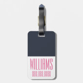 Gepersonaliseerd monogram roze en zeemacht bagagelabel (Achterkant verticaal)