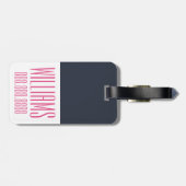 Gepersonaliseerd monogram roze en zeemacht bagagelabel (Achterkant horizontaal)