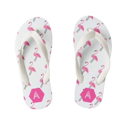 Gepersonaliseerd monogram roze Flamingo patroon Kinder Teenslippers (Voetbed)