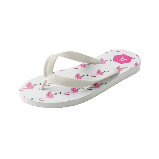 Gepersonaliseerd monogram roze Flamingo patroon Kinder Teenslippers (Schuin)