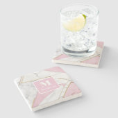 Gepersonaliseerd Monogram Roze & Gouden Marmer Stenen Onderzetter (Zijkant)