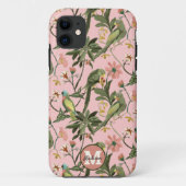 Gepersonaliseerd monogram roze parrot Case-Mate iPhone case (Achterkant)