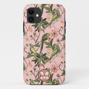 Gepersonaliseerd monogram roze parrot Case-Mate iPhone case