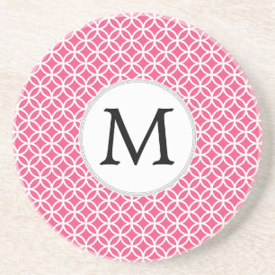 Gepersonaliseerd Monogram Roze ringen patroon Zandsteen Onderzetter