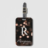 Gepersonaliseerd Monogram roze Rose Bruin bokeh li Bagagelabel (Voorkant (verticaal))