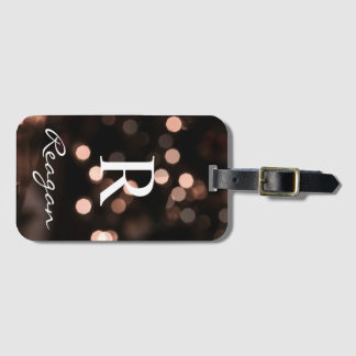 Gepersonaliseerd Monogram roze Rose Bruin bokeh li Bagagelabel