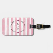 Gepersonaliseerd monogram roze strepen Stijlvol Bagagelabel (Voorkant horizontaal)