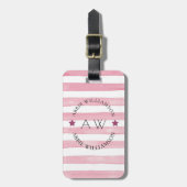 Gepersonaliseerd monogram roze strepen Stijlvol Bagagelabel (Voorkant verticaal)
