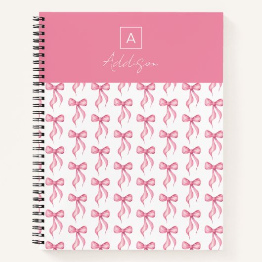 Gepersonaliseerd monogram roze strikpatroon notitieboek (Voorkant)