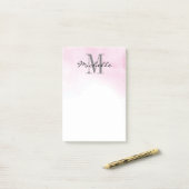 Gepersonaliseerd Monogram Roze Waterverf | Modern  Post-it® Notes (Op bureau)