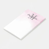 Gepersonaliseerd Monogram Roze Waterverf | Modern  Post-it® Notes (Schuin)