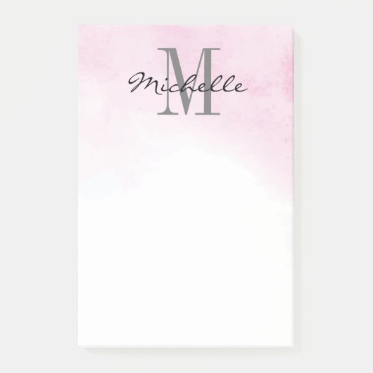Gepersonaliseerd Monogram Roze Waterverf | Modern  Post-it® Notes (Voorkant)