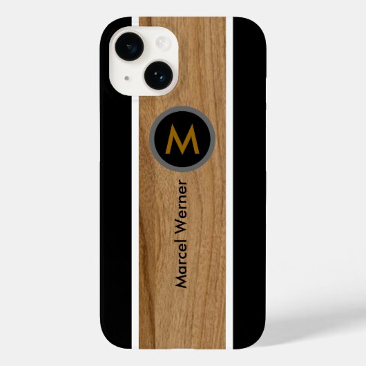 Gepersonaliseerd Monogram Rustiek Hout Zwart Case-Mate iPhone Case (Achterkant)