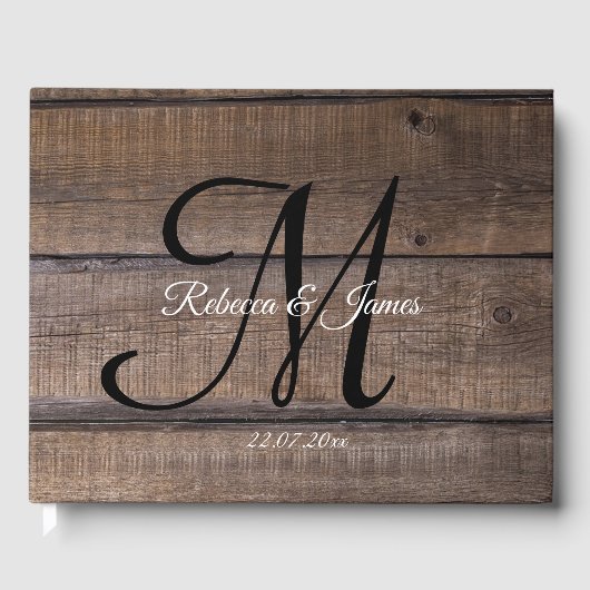 Gepersonaliseerd Monogram Rustiek Houten Script Br Gastenboek (Voorkant)