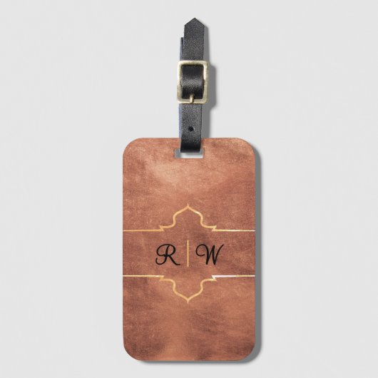 Gepersonaliseerd monogram rustiek koper bagagelabel (Voorkant (verticaal))