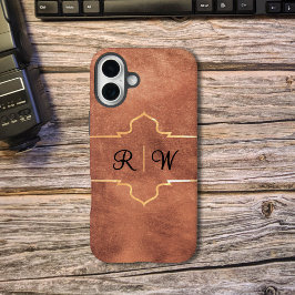 Gepersonaliseerd monogram rustiek koper iPhone 16 plus hoesje