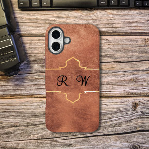 Gepersonaliseerd monogram rustiek koper iPhone 16 plus hoesje
