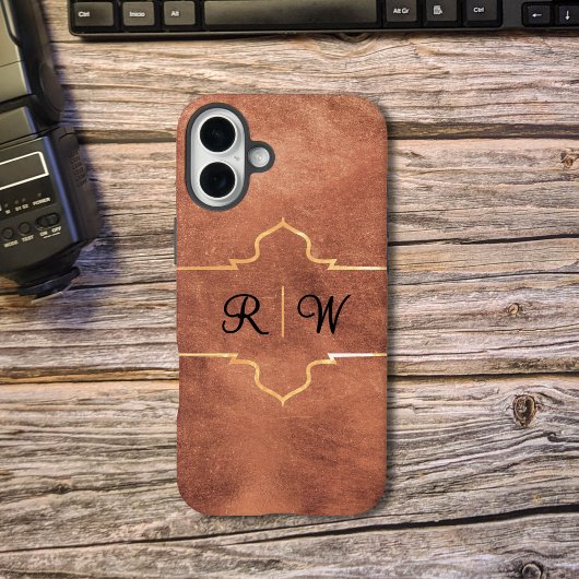 Gepersonaliseerd monogram rustiek koper Case-Mate iPhone case