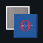 Gepersonaliseerd monogram script naam Blauw Wit Ro Magneet<br><div class="desc">Dit elegante monogram en stijlvolle naamontwerp in script kunnen worden gegeven als een cadeau voor een verjaardag, bruiloft, bruidsfeest, jubileum, Moederdag of elke andere gelegenheid. Het kan worden gepersonaliseerd met de initialen en naam van de persoon. U kunt het lettertype, de letterkleur, lettergrootte en achtergrondkleur aanpassen met de ontwerptools. De...</div>