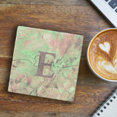 Gepersonaliseerd Monogram Script Naam Groen Marmer Stenen Onderzetter