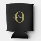 Gepersonaliseerd monogram Script Name Black White  Blikjeskoeler (Achterkant)