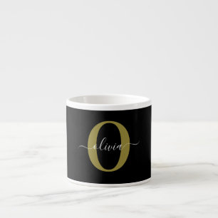 Gepersonaliseerd monogram Script Name Black White Espresso Kop