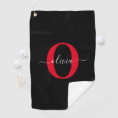 Gepersonaliseerd monogram Script Name Black White Golfhanddoek (Insitu)