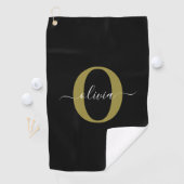 Gepersonaliseerd monogram Script Name Black White  Golfhanddoek (Insitu)
