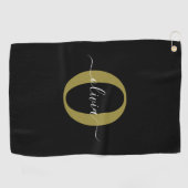 Gepersonaliseerd monogram Script Name Black White  Golfhanddoek (Horizontaal)
