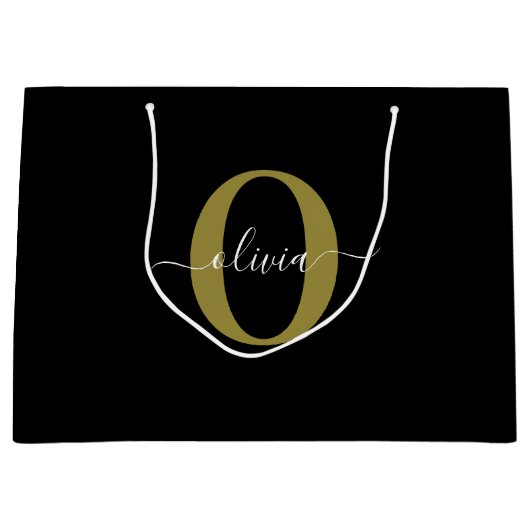 Gepersonaliseerd monogram Script Name Black White  Groot Cadeauzakje (Voorkant)