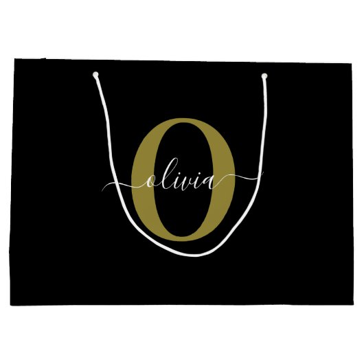 Gepersonaliseerd monogram Script Name Black White  Groot Cadeauzakje (Achterkant)