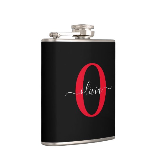 Gepersonaliseerd monogram Script Name Black White Heupfles (Rechts)